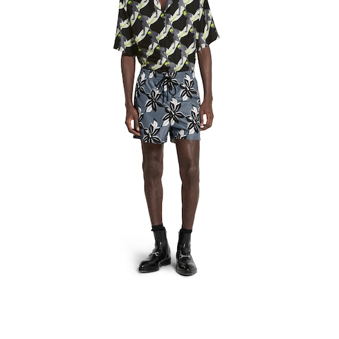Printed technical poplin swim short