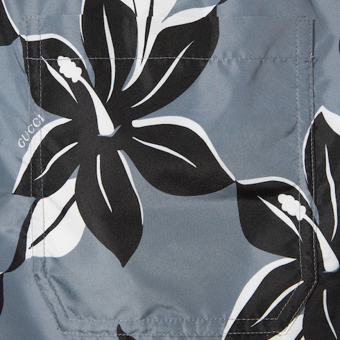 Printed technical poplin swim short