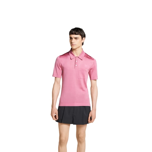 Fine silk knit polo shirt with intarsia