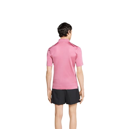 Fine silk knit polo shirt with intarsia