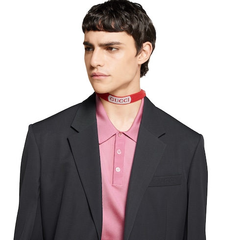 Fine silk knit polo shirt with intarsia