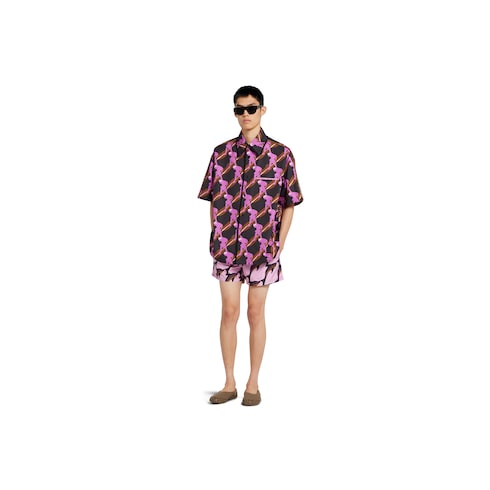 Printed technical poplin swim short