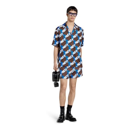 Printed technical poplin swim short