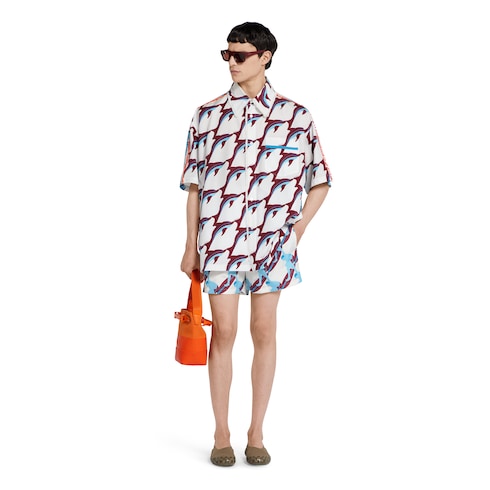 Printed technical poplin swim short