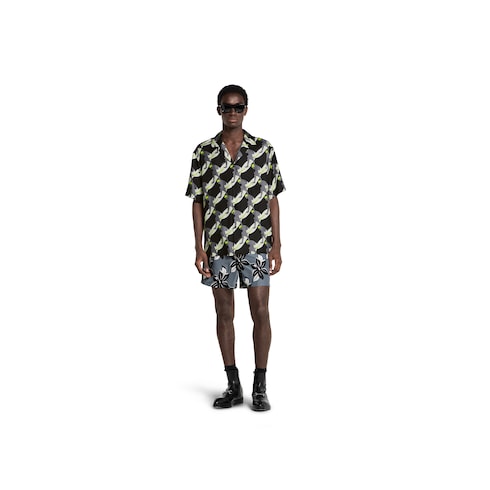 Printed technical poplin swim short
