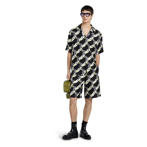 Printed silk twill shorts