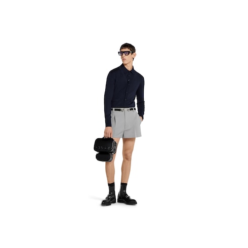 Fine wool knit polo top with intarsia
