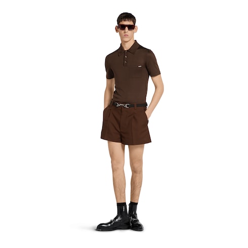 Polo in maglia di seta fine con intarsio
