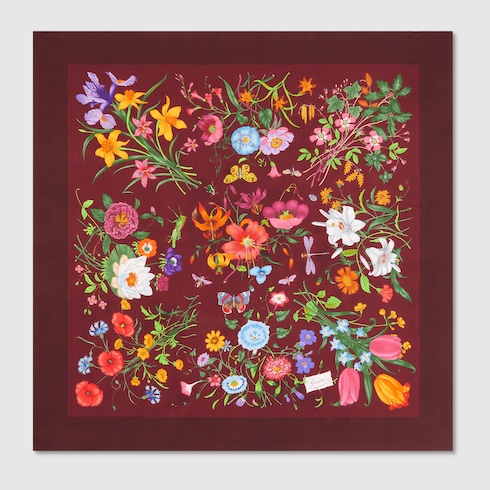 Carré in twill di seta con stampa Flora