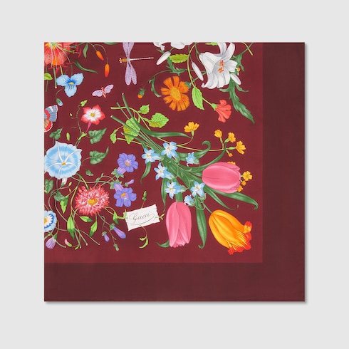 Carré in twill di seta con stampa Flora