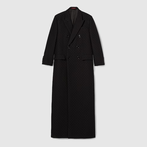 Manteau à double boutonnage en crêpe de laine et soie à motif GG