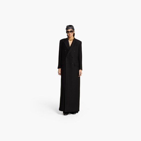 Manteau à double boutonnage en crêpe de laine et soie à motif GG