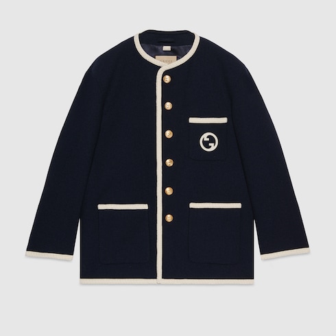 Retro tweed jacket in Blue Ready-to-wear | GUCCI® SI