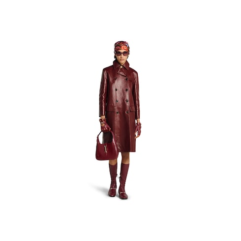 Manteau à double boutonnage en cuir brillant