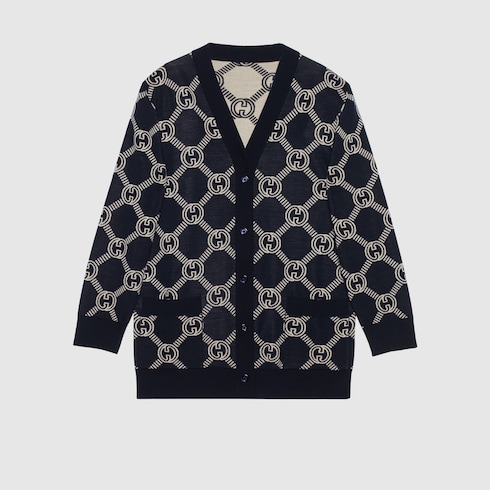 Cardigan reversibile in lana GG jacquard
