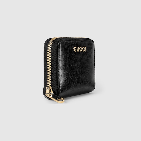 Zip card case with Gucci script