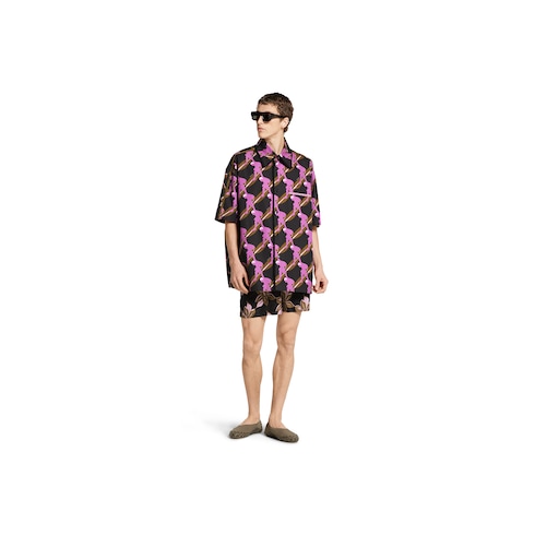 Printed technical poplin swim short