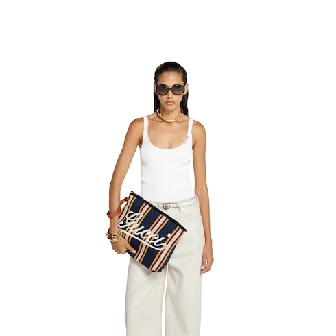 Pouch in tessuto ricamato misura grande