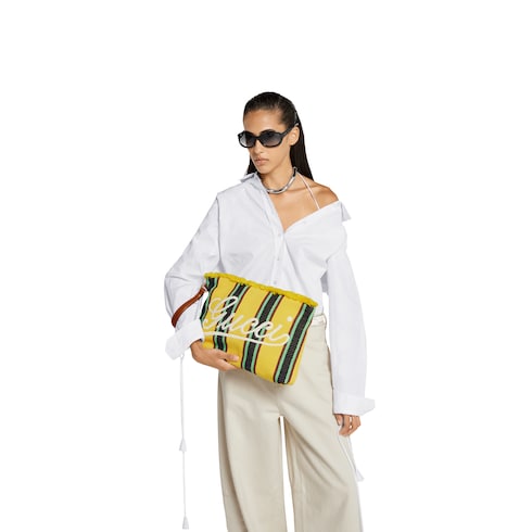 Pochette en toile brodée grand format