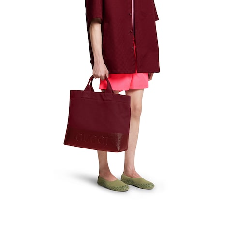 Large embossed canvas tote bag
