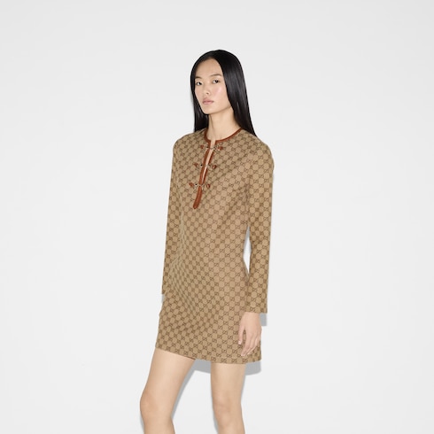 GG canvas dress with Horsebit in camel and dark brown
