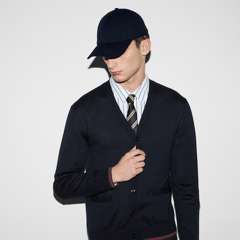 Wool knit cardigan with Web