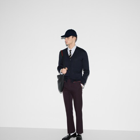 Wool knit cardigan with Web