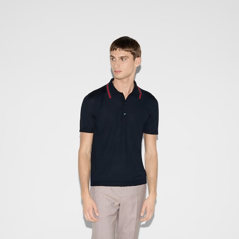 Wool knit polo shirt with Web