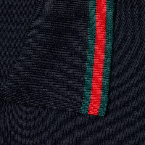 Camisa polo de punto de lana con tribanda Web