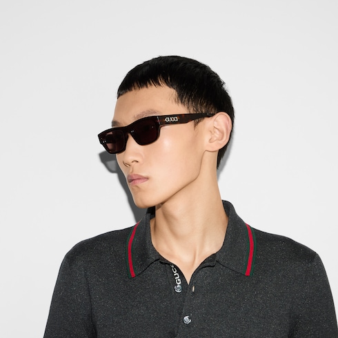 Low nose bridge fit rectangular sunglasses