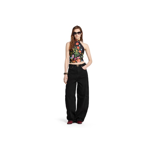 Self-tie silk twill halter top