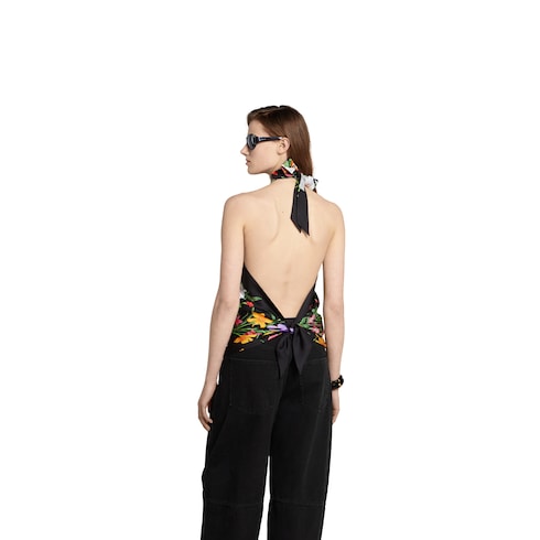 Self-tie silk twill halter top