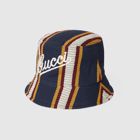 Striped canvas bucket hat with embroidery