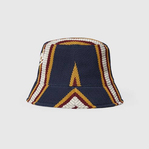 Striped canvas bucket hat with embroidery