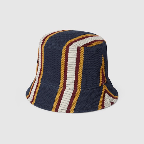 Striped canvas bucket hat with embroidery