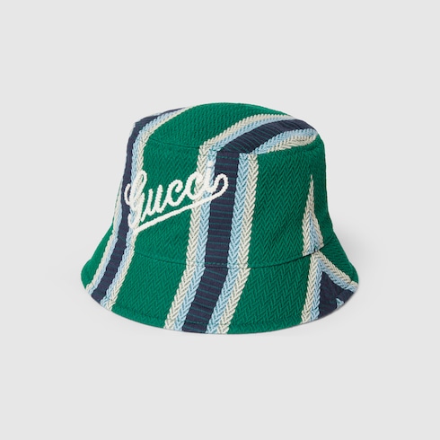Striped canvas bucket hat with embroidery