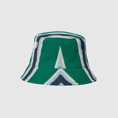 Striped canvas bucket hat with embroidery