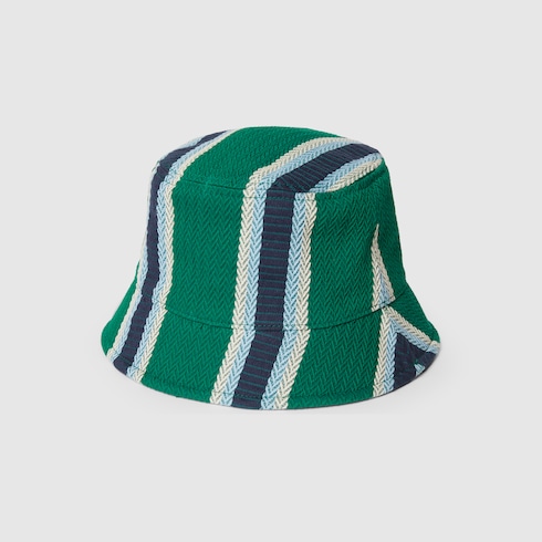Striped canvas bucket hat with embroidery