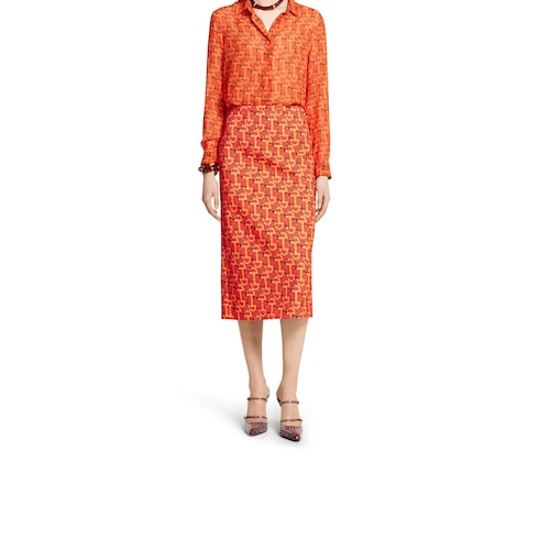 Printed cotton mid-length skirt