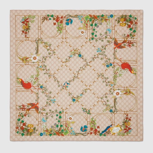 Pañuelo cuadrado de sarga de seda estampada