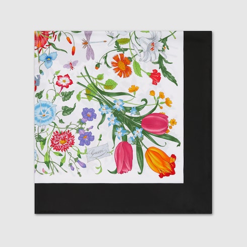 Printed Flora silk twill carré