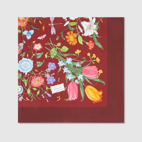 Vierecktuch aus Seidentwill mit Flora-Print