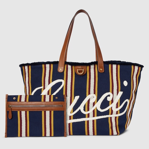 Embroidered large canvas tote bag