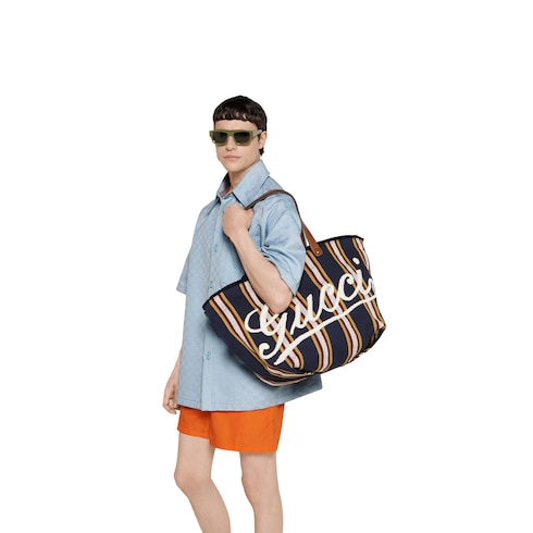 Embroidered large canvas tote bag