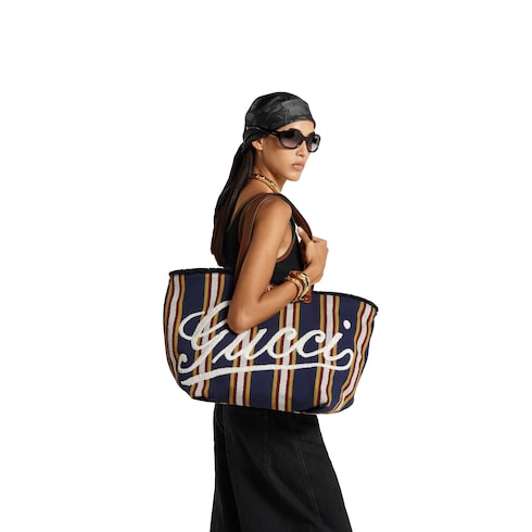 Embroidered large canvas tote bag