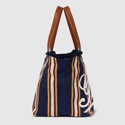 Embroidered large canvas tote bag