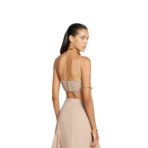Top in twill di cotone con nastro sul davanti