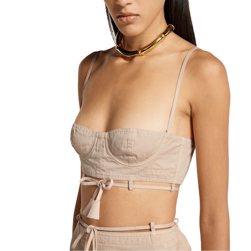 Top in twill di cotone con nastro sul davanti