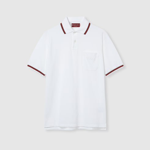 Cotton polo shirt with embroidery in off white | GUCCI® US