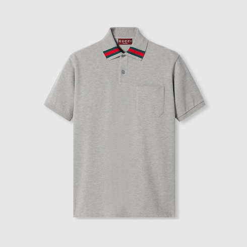 Cotton polo shirt with Web in grey | GUCCI® US